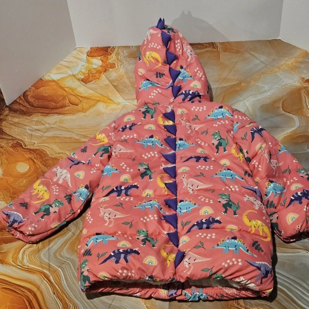 Gymboree Girls 5T Dinosaur Puffer Jacket Pink Hooded Sherpa Lined
